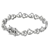 Tressa Sterling Silver Multiple Polished Heart CZ Bracelet with Secure Clasp