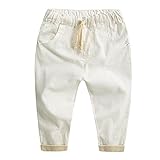 【SEBLES】ベビー 赤ちゃん キッズ 男の子 ズボン 長ズボン ボトムス 綿 コットン ポケット カジュアル ウエスト紐 無地 ソフトカラー(ホワイト,110cm)