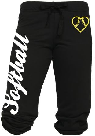Softball Capri with Heart Shaped Softball Juniors Sizes (Small, Black-White-Yellow)