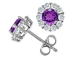 2.25 cts 14K White Gold Plated 925 Sterling Silver and Genuine Round Amethyst Earrings