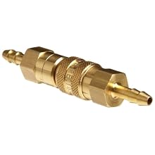 Brass Double Shut-Off Quick Connect Tube Fitting, Barbed Coupler, 3/16" Tube ID, with Buna-N Seal