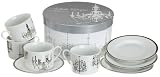 Rosanna Platinum Chandeliers Gift-boxed Teacups and Saucers, Set of 4