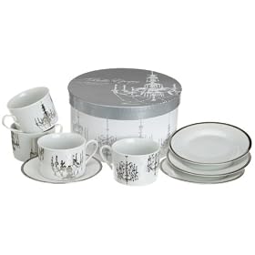 Rosanna Platinum Chandeliers Gift-boxed Teacups and Saucers, Set of 4 by Rosanna