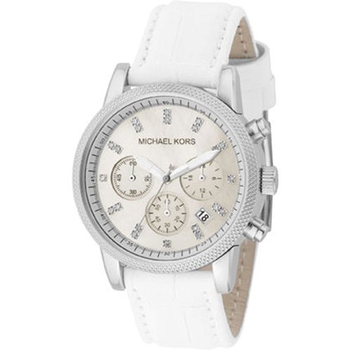 Michael Kors Quartz, Mother of Pearl Dial with White Leather Band - Womens Watch MK5049