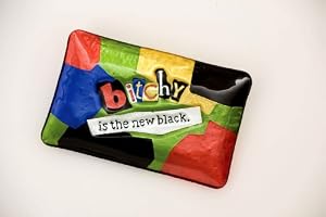 Handpainted Glass Platter,Bitchy