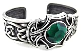 Pewter Celtic Axe Cuff Bracelet Green Stone