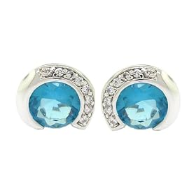 All-occasion Must-have Stud Earrings w Blue Aquamarine and White CZs by Alljoy