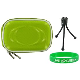 Hard Carrying Case (Candy Green) and Tripod for Sony Cybershot DSC-W220 Digital Camera Light Blue