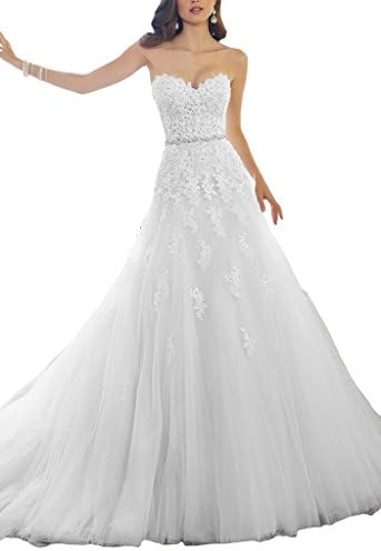 SunnyGirl Sweetheart Strapless A-line Lace Appliques Wedding Dresses for Bride