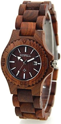 IChanger ZS-W100AL Women's Wooden Watch, [Lovers Watch] Japan Movement With Calendar Date Function Water Resistance Analog Quartz Movement Day Display Lightweight (red)