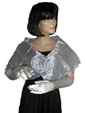 Sheer Silver Organza Lightweight Evening Wrap Capelet for Prom Wedding Bride