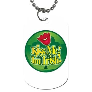 2 Sided Dog Tag of Kiss Me I'm Irish (Green Shamrock, Celtic, Club, Gold, Irish, Ireland, Little,...