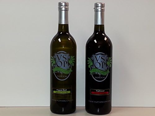 VSOP Organic Basil Infused Extra Virgin Olive Oil & Traditional 18yr Aged Dark Balsamic Vinegar of Modena (2 Bottle) Combo Pack (750 ml / 25.36 oz)