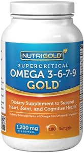 Omega 3-6-9 1200mg Supplement with Omega 7 Sea Buckthorn - NutriGold Omega 3-6-7-9 GOLD with ZERO Fish Oil - 180 Softgels