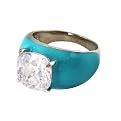 Zirconite Turquoise Solid Cushion Cut Enamel Ring - Size 7