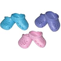 Lot of 3 Doll Garden Clogs - Pink, Purple, and Turquoise. Doll Shoes for 18 American Girl Doll.