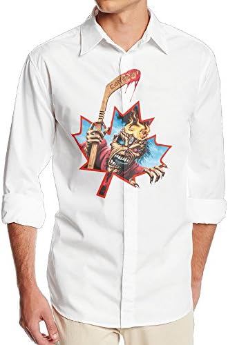 TLK Men's Simple Iron Maiden Eddie Hockey Long Sleeve Dress Shirt Size M White