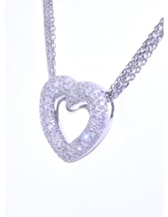 14K White Gold Diamond Heart Pendant with 16" Triple Cable Chain