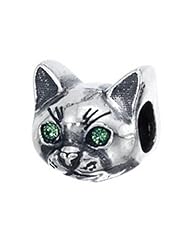Genuine Zable (TM) Product. 925 Sterling Silver Cat Face Bead Charm. 100% Satisfaction Guaranteed.