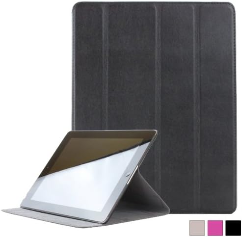 LionCase NYHK Apple iPad 2/3/4 Leather Folio Shield Case in Black/Grey + Screen Protector & Cleaning Cloth (Ultra Slim, Lightweight, Easy Snap-in Shell, Auto Sleep/Wake, 4 Angle Smart Stand)