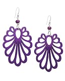Olive N Figs Sterling Silver Abstract Daisy Wood Dangle Earrings - Purple