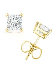 IGI Certified 1/2 cttw Princess-Cut Diamond 4-Prong Stud Earrings in 14K Yellow Gold (G-H Color, VS1-VS2 Clarity)