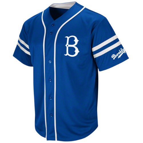 MLB Men's Brooklyn Dodgers Cooperstown Heater Short Sleeve Synthetic Button Front Jersey (Deep Royal/White, Medium)