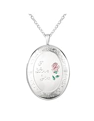Sterling silver Oval Shaped Locket w/ Rose "I Love You" Necklace