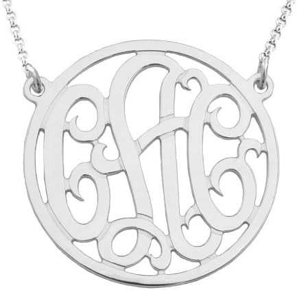 Mono09 Personalized Sterling Silver 1-1/4 Inch Three Initials in Circle Monogram Necklace with Chain