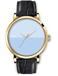 SPRAWL Aanalog Fashion Series Gold Ladies Watches of Genuine Black Leather Strap,Unique Wrist Watch for Women Girls Designed with Paper boat on the sea
