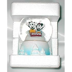 Mickey and Minnie Mouse on Sled 2006 Disney Store Snowglobe