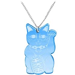 Light Blue Lucky Cat Necklace