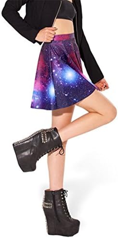 DG GOLD® Hot Women's Flared Stretch Soft Galaxy Print Pleated Mini Dress Skater Skirt (L)