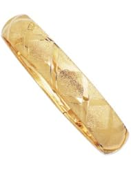 10K Yellow Gold 07" 12.0mm Polish Textured High Domed With Diamond Like Shape Imprint Bangle