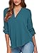 Dokotoo Womens Casual Chiffon Ladies V-Neck Cuffed Sleeve Blouse Shirts Blue,Water Blue,(US4-6)S