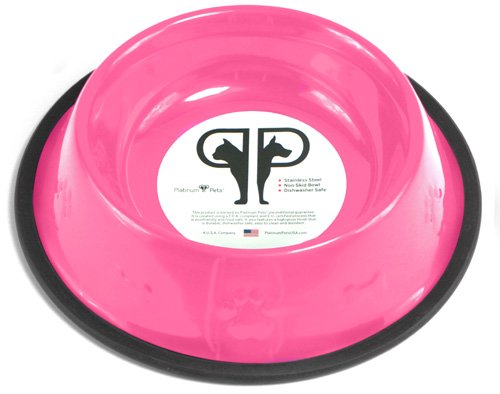 Platinum Pets 32oz Bubblegum Pink Stainless Steel Embossed Non-tip Dog Bowl