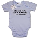 Dirty Fingers  Been inside for 9 months...Out on Parole  Baby & Toddler Short Sleeve Bodysuit / BabyGrow, 0-3 months, Blue