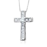 Certified 14k White Gold Princess Cut and Baguette Diamond Cross Pendant Necklace (GH, SI-I, 0.32 carat)