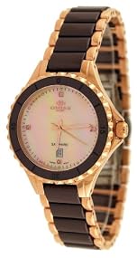 Oniss #ON8012-LRG3 Women's Rose Gold Trim Swiss Quartz Burgandy Ceramic and Stainless Steel Watch