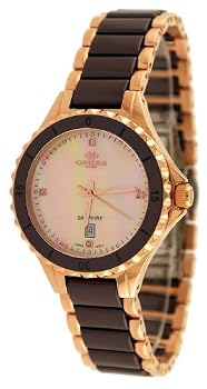 Oniss #ON8012-LRG3 Women's Rose Gold Trim Swiss Quartz Burgandy Ceramic and Stainless Steel Watch