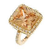 Emerald Cut Champagne Gemstone Diamond Platinum Vermeil Ring