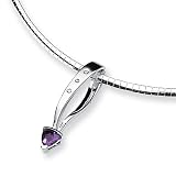 Amethyst and Diamond Sterling Silver Slide on 16 Inch Cubetto 3mm Chain