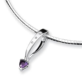 Amethyst and Diamond Sterling Silver Slide on 16 Inch Cubetto 3mm Chain