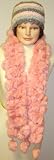 Three Strand Pink Luxurious Rabbit Fur Scarf Offered in Combination with Hand Crocheted Dark Grey Light Grey Pink Stripe Chenille and Gimp Tweed Skull Cap
