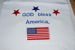 Embroidered God Bless on American on White T with Flag Patch Adult-M