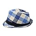 Premium Multi Color Plaid Stitch Black Band Fedora Hat, Blue