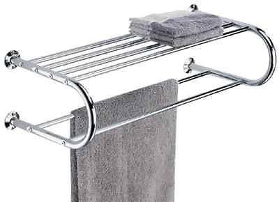 Chrome Wall Hung Hotel Style Bathroom Shelf with Towel Organizer Rack Bar