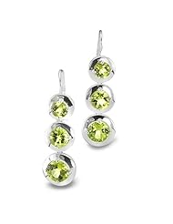 CleverEve Luxury Series Long Trio Circle Dangling Silver Earrings w/ Genuine Peridot Center Stones