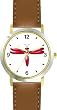 Red Dragonfly or Dragon Fly - JP - WATCHBUDDY&reg; DELUXE TWO-TONE THEME WATCH - Arabic Numbers - Brown Leather Strap-Size-Children's Size-Small ( Boy's Size & Girl's Size )