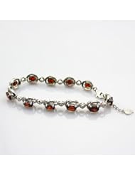 Gemstone Jewelry 925 Silver with 5x7mm Oval Cut Created Garnet and Clear Cubic Zircon Bracelet